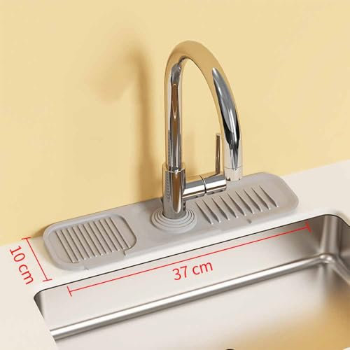 Odot Tappetino per Rubinetto Cucina Bagno in Silicone Tappetino per Lavello Paraspruzzi Lavello Cucina Ad Asciugatura Rapida Tappetino Multiuso per Lavello, 10 cm di Larghezza (Grigio,10x37cm)