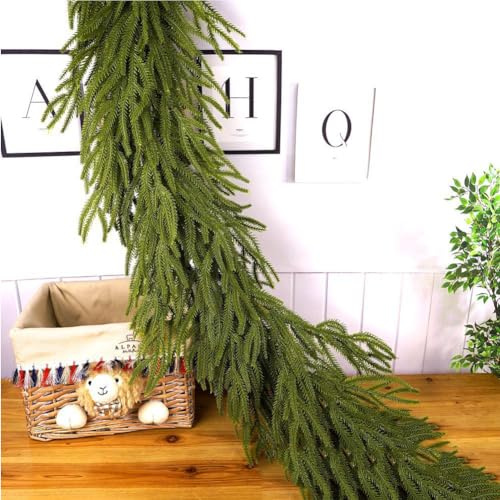 Norfolk Pine Branches, Faux Cedar Garland - Real Touch, Thickened, 2.7m for Table, Mantle, Indoor Christmas Decorations