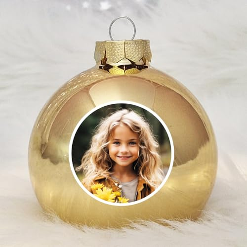 Weihnachtskugel personalisiert mit Deinem Foto, UV-Druck, Fotodruck auf Christbaumkugel aus Echtglas (Gold)
