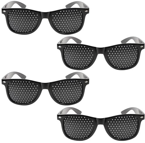 Parastar 4 Stück Rasterbrille Augentraining, Schwarz Lochbrille Für Augentraining Original Anti-Ermüdung Pinhole Glasses, Rasterbrille Lochbrille Für Augentraining für die Entspannung der Augen