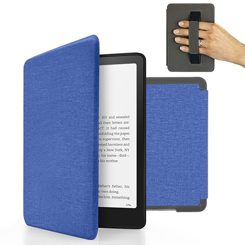 MyGadget Hülle für Kindle Paperwhite 12. Generation [ 2024 - SA569P - 7 Zoll ] mit Handschlaufe & Auto Sleep | Wake Funktion - Flip Case in Dunkelblau
