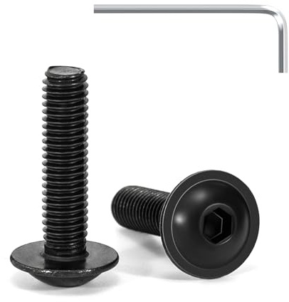 Tunejoy 20 Pezzi Viti a Testa Bombata con Flangia M5 x 20 mm Nero Vite a Testa Esagonale Bulloni in Acciaio Inox A2 V2A Viti a Brugola con Chiavi a Esagono Filettatura Completa