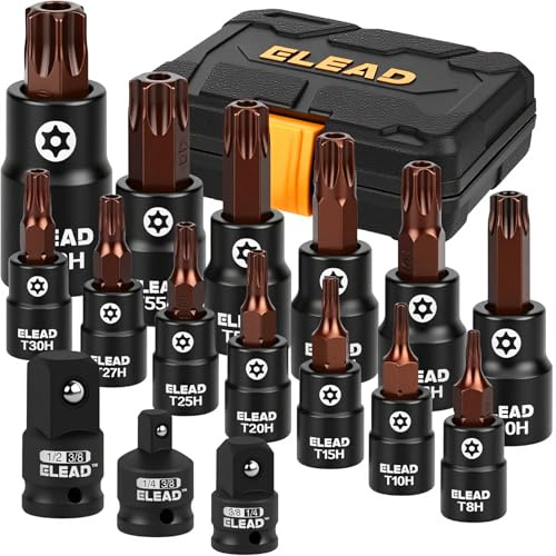 16-Piece Torx Bit Socket Set - Premium S2 Steel European Style T8-T60 with Socket Adapters, Star Bit Set 1/4”, 3/8” and 1/2” Drive | Professional Mechanic Garage Tools
