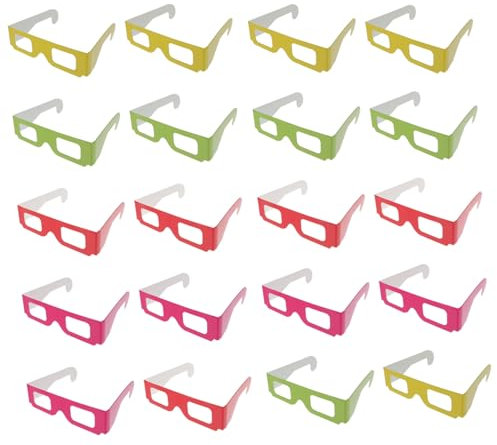 Uonlytech Gafas 3D para Películas y Juegos Infantiles Marco De Cartón Ligero, Lentes Pet, 20 Unidades Multicolor (Rojo, Amarillo, Verde, Rosa), Uso Cine y Hogar