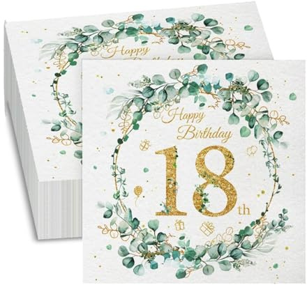 18. Geburtstag Deko Servietten - 40 Stück Papierservietten, Serviette Eukalyptus Grün, Papierservietten für 18 Geburtstag Mädchen Junge Party Tischdekorationen für die Dekoration