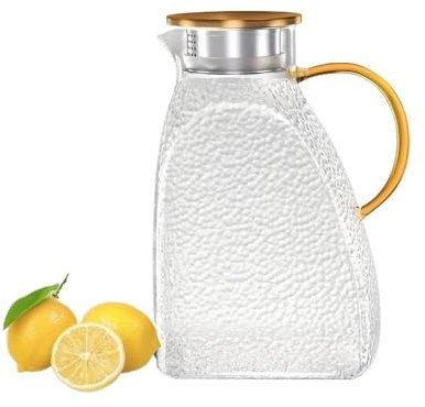 guiling-1986 Brocca Acqua Brocca for Acqua in Vetro da 1,8 l con Coperchio e ugello Spray con Maniglia for Frigorifero Adatta for Acqua Calda/Fredda, tè Freddo, Succo Caraffa Acqua