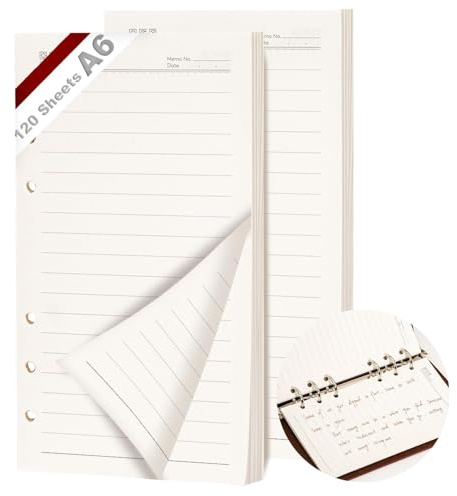 KINETOX 2 Pack Ringbuch A6 Nachfüllbare 120 Blätter Papiera 6 Loch Linien A6 Nachfüllpapier Nachfüllbare Refill Paper Nachfülleinlagen für a6-Notizbücher Tagebücher Skizzen Agenden Planer