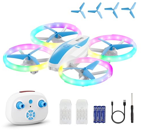 Dacene Dron para Niños con 5 Modes de Luces LED, Mini Drones Quadcopter RC para Principiantes, Retención de Altitud/360 Flip/3 Velocidades, Juguetes Regalos para Niños Niñas 8+ Años (Azul)