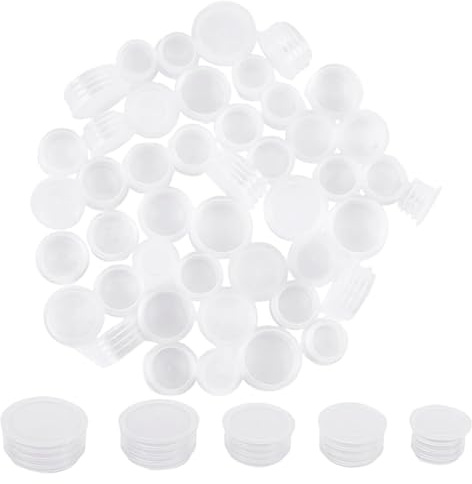 BEAMARKER 50 pz 5 misure Tappi per Saliera e Pepiera Tappi di Ricambio In Plastica Riutilizzabili Trasparenti Rotondi per Saliera, Pepiera, Bottiglia di Vino, Vasi di Fiori, Tubi 3/4, 7/8, 13/16, 1