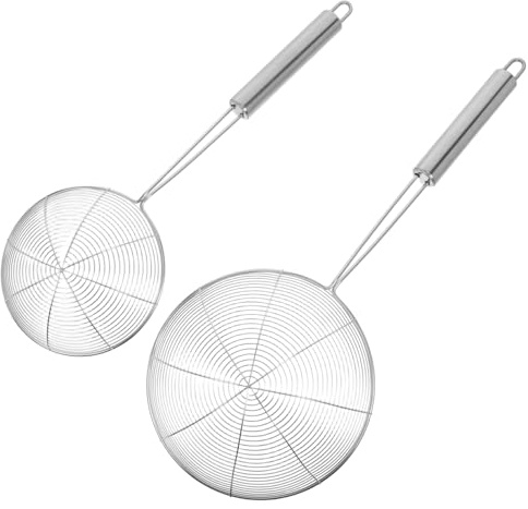 ABOOFAN 2 piezas Colador de de Acero Inoxidable con Mango Ergonómico Resistente al Calor Malla Fina para Freír Cocinar Pasta y Escurrir Alimentos Utensilio Compacto para Cocina y