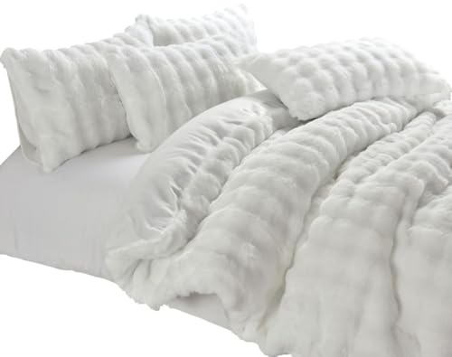 Soodie&Zuzu's Luxury Square Teddy Fleece Duvet Cover Set, Ultra Soft Thermal Bedding Winter Warm, Fluffy Comfort Set (Single, White)