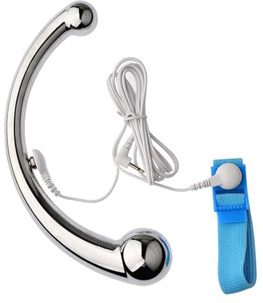 AMAZBEE Plug anal con electrochoque para masaje de próstata y punto G. Dildo de doble cabeza de acero inoxidable. Plug anal con estimulación eléctrica para hombres, mujeres y parejas. (S)