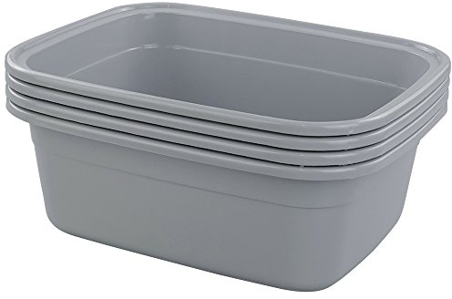 Jekiyo Plastic Dish Tubs, Grey Wash Basin, 12 QT/4 Packs
