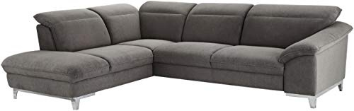 Mivano Ecksofa Teresa / L-Form-Couch mit Kopfteilverstellung und Ottomane / 293 x 84 x 232 / Mikrofaser, Dunkelgrau