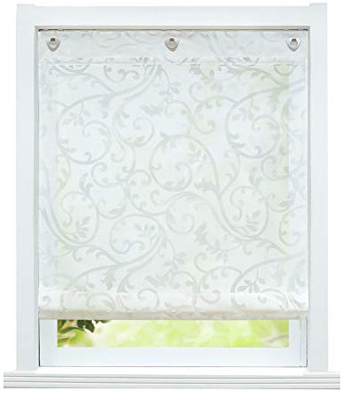 ESLIR Raffrollo ohne Bohren Raffgardine mit Ösen Gardinen Küche mit U-Haken Ösenrollo Halbtransparent Modern Weiß BxH 60x140cm 1 Stück