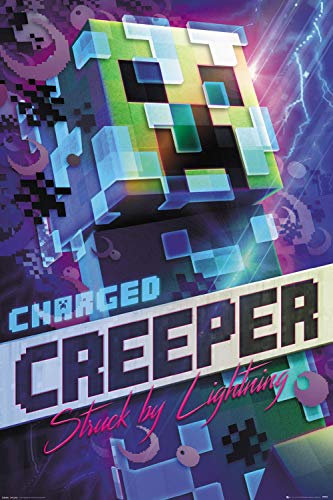 Close Up Minecraft Poster Charged Creeper (61cm x 91,5cm) + 2 St. Schwarze Posterleisten mit Aufhängung