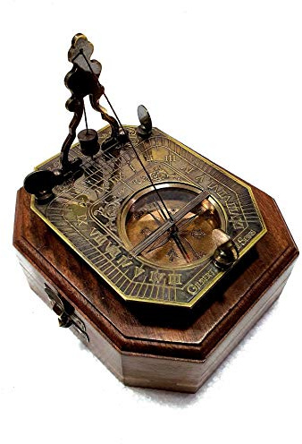 Nautical Collection Store Rundes Zifferblatt Nautik Antik Gravur Gilbert & Sons London Zifferblatt Solar Kompass 2 Zoll Navigationskompass aus Messing mit Holzbox