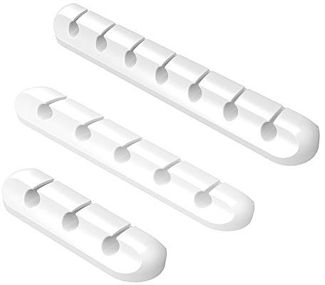 Briskyto Cable Holder Clips, 3 Pack Cable Management Cord Organiser Clips Silicone Adhesive for USB Charging Cable Mouse Wire PC Office Home (3-5-7Slot, White)