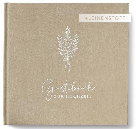 luftundliebe Gästebuch Hochzeit mit Fragen zum ausfüllen, Gästebuch, Hochzeit Gästebuch, Vintage, Hardcover mit echtem Leinenumschlag, Hochzeitsgästebuch, Boho-Stil - Beige