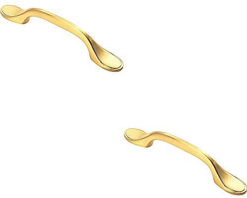 2 Pack | 128mm Shaker Style Cabinet Pull Handle - 76mm Fixing Centres - Satin Brass | Traditional Cabinet Pull Handle - Wardrobe Cupboard Door Handle - Suitable for Lightweight Internal Doors