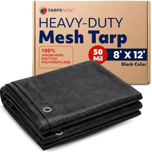 Tarps Now 8' x 12' Heavy Duty Mesh Tarp with 75% Shade and Brass Grommets - Multipurpose Protective Cover Tarpaulin with Air Flow for Tie Downs, Shade, Fences, Canopies, Dump Trucks - Black