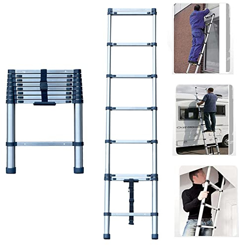 2.6 Meter Teleskop-Dachbodenleiter aus Rostfreier Stahllegierung, Klappleiter, Max. Belastung 150 kg, EN 131-Zertifikat