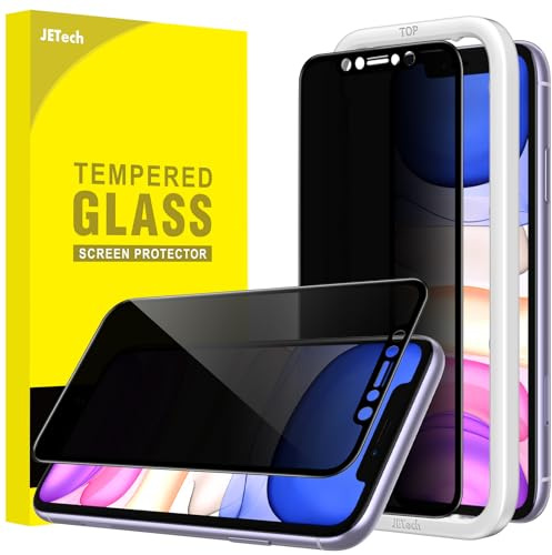 JETech 4 Way 360° Privacy Screen Protector for iPhone 11/iPhone XR 6.1-Inch, Anti-Spy Full Coverage Tempered Glass Film with Easy Installation Tool, 2-Pack