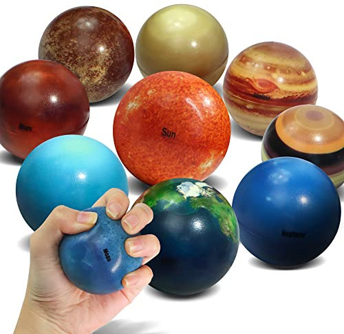 Novelty Place Sonnensystem-Stressbälle – 10 Stück Anti-Stress-Planet-Bälle für Kinder und Erwachsene – Entspannungs-Gadgets, Fidget-Spielzeug, Astronomie-Geschenke, Weltraumthema, Partybevorzugung