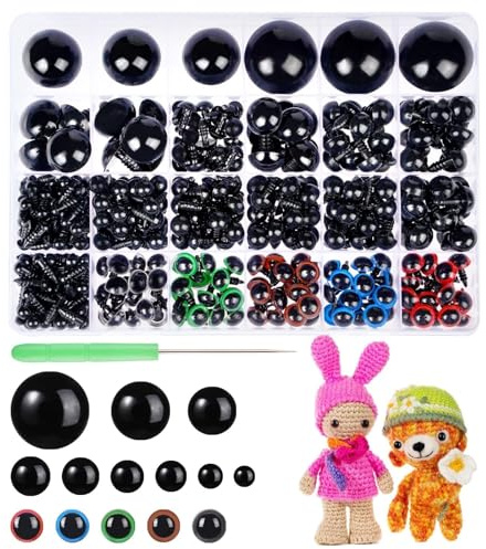 816 Stück 6-30 MM Bunte Sicherheitsaugen für Häkeltiere aus Kunststoff Häkel Augen mit Unterlegscheiben Amigurumi Augen Knopfaugen Puppenaugen für Amigurumi DIY Puppe Weihnachtsdekorationen Christmas