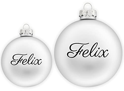 TheSmartGuard Christbaumkugel mit Namen | Weihnachtskugel personalisiert aus Glas| Ø 6cm in Silber-Weiß (Matt) | Weihnachtsbaumschmuck