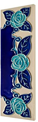 Piastrelle in ceramica fosforescente italiana, 15 x 4,8 cm, con numeri e lettere, dipinte a mano, si illuminano al buio, possibilità di cornici in legno marrone o bianco (fine)