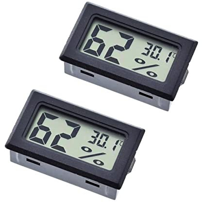 JZK 2x Piccolo termometro digitale igrometro con batteria per camera da letto, mini misuratore di temperatura umidità per serbatoio di rettili, monitor umidità ambienti, igrometro scatola sigari