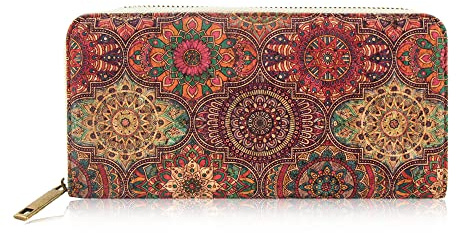 Boshiho Kork Geldbörse Damen Vegan Portemonnaie aus Kork Große Nachhaltig RFID-Schutz Geldbeutel mit Reißverschluss Vegan Geschenk | Leichte, wasserabweisende Brieftasche für umweltbewusste Frauen mit Reißverschluss Lange Geldbeutel Große tierfreundliche