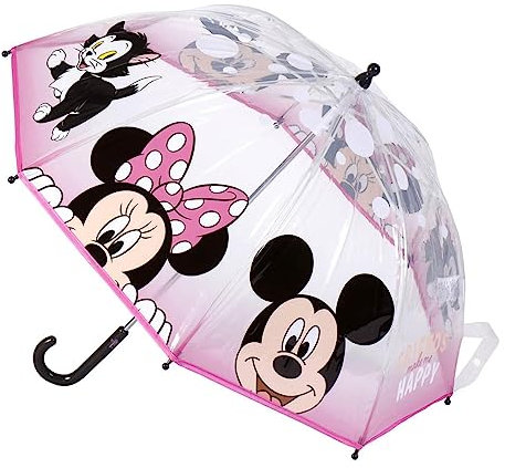 Ombrello a Cupola di Minnie e Mickey Mouse - Stampa di Topolina e Topolino con Dettagli Rosa - Fabbricato in 100% POE con Struttura in Fibra di Vetro - Prodotto Originale Elaborato in Spagna