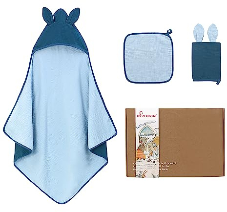 amo nenes 100 % bomull, supermjuk och absorberande handduksset, stor storlek 85 x 85 cm, 3 delar babyparty, present till nyfödda, pojkar och flickor.