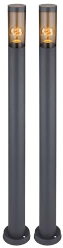 Stehlampe Wegeleuchte Pollerleuchte außen Gartenlampen anthrazit IP44 Standleuchte Terrasse, Edelstahl rauchfarben, 1x E27 Fassung, DxH 12,7x110cm, 2er Set