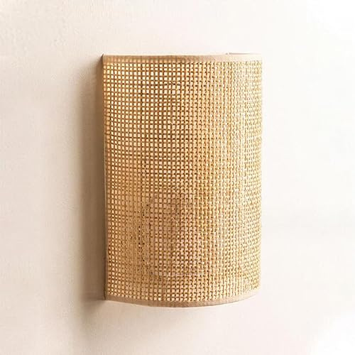 Lfoute Bambus Wandlampe Innen Retro Wandleuchte Rattan E27 Treppe Wandspots Handgefertigtem Innendekoration Vintage Lampenschirm Bambus Lampe Wohnzimmer Schlafzimmer Esszimmer Flur Wandleuchten