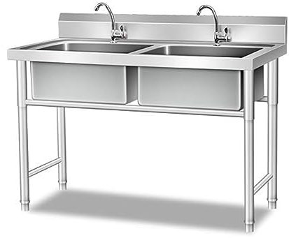 Spülbecken für zu Hause, Edelstahlspüle, freistehendes Küchenspülbecken, Doppelwaschbecken mit Kalt- und Warmwasser, mit Abflussset für Restaurant, Küche und Zuhause (100 cm x 60 cm/39,3 x 2