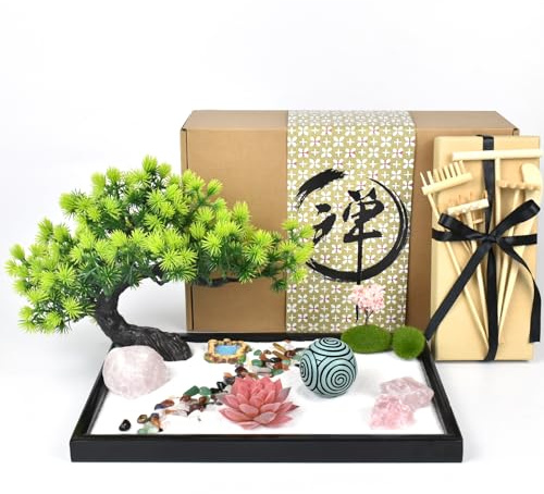 Artcome Japanese Zen Sand Garden for Desk - Home, Office Desk Accessories - Crafted Meditation Therapy Rectangle Tray - Mindful Relaxation Tool for Stress Relief