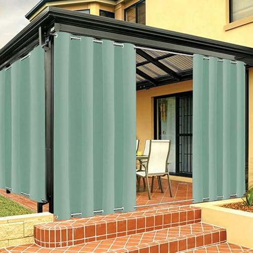 FicaRico Outdoor Vorhang Wetterfest mit Ösen Oben und Unten, Outdoor Vorhänge Sonnenschutz Wasserdicht Blickdicht Gardinen für Pavillon, Benutzerdefinierte Größe -1 Stück, Grün, B183xH213cm