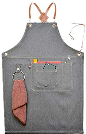 LVUNZJCA Werkzeugschürze PU-Leder Kreuz Strap Western Restaurant Tee Shop Küche Backen Arbeitskleidung Schürze für Männer (Farbe : Gray, Size : 80x61cm)