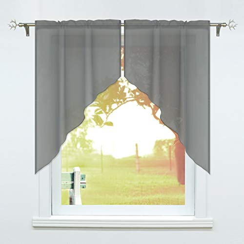 SCHOAL Scheibengardinen Küche Bistrogardinen Voile 2 Stück Kurzgardinen Set Kleinfenster Gardinen mit Kräuselband/Tunnelzug Grau BxH 120x145cm