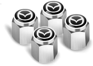 DLGJZS 4 Stück Auto Ventilkappen für Mazda 2,Metall Reifenventil Kappen Autoventil Luft Ventilkappe mit Dichtung Reifen Staubschutzkappen Zubehör Auto,Silver