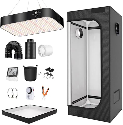 TOPRON Growzelt Komplettset Anbau Set mit 200W LED Vollspektrum Grow Lampe Dimmbar, 100x100x200cm GrowZelt Kit Komplettes Hydroponics Grow Tent Complete Set(100x100x200cm)