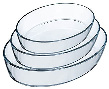 Huangj-0527 Baking Pans Glass Baking Dish Set, 3 Piece - Casserole Dish, Oval Baking Pan Clear Bakeware Set, Brownie Pans for Cake Dinner, Kitchen Bakeware Set