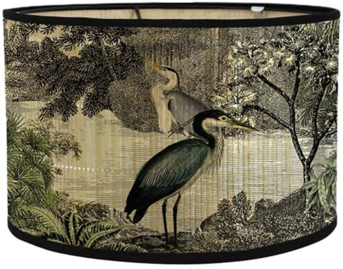 Paralume a Tamburo, E26/e27 Paralume in bambù Vintage Coprilampada Stampato con Fiori Colorati E Uccelli per Lampada Tavolo Lampada Terra Decorazioni per Casa