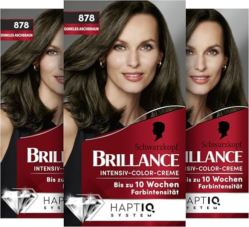 Brillance Intensiv-Color-Creme 878 Dunkles Aschbraun (3x170 ml), dauerhafte Haarfarbe mit Diamant-Glanz und Pflege-Conditioner, Coloration für 10 Wochen Farbintensität und 100% Grauabdeckung