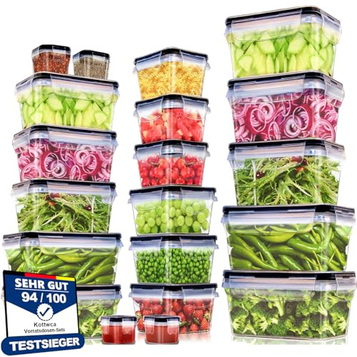 Kottwca Frischhaltedosen mit Deckel Set, 40-teilige Große Tupperdosen Set | 20 Behälter+20 Deckel | Vorratsdosen, Küche Meal Prep Boxen 100% Auslaufsicher BPA-Frei Brotdosen für Mikrowellen Kühlschrank