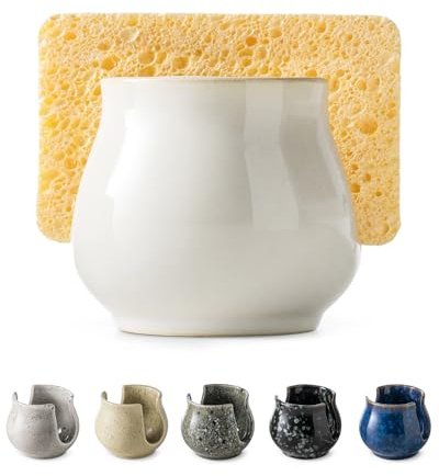 Zoeeker Sponge Holder for Kitchen Sink, Ceramic Dish Sponge Caddy | Scouring Pad Holder Kitchen Storage Accessories Brush Holder for Bathroom, Countertop, Sink, Farmhouse Kitchen Decor, White