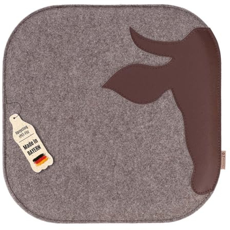 kontor28 - nachhaltiges Design Sitzkissen XAVERL Kuh, handgefertigt Made in Germany, 37,5 x 37,5cm aus Upcycling rPET Filz + Leder, mit Polsterung-Outdoor geeignet & waschbar, Natur 1er Set